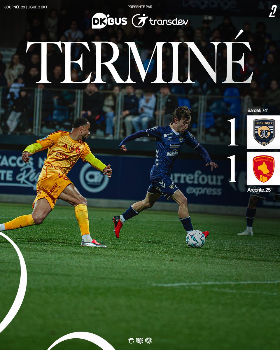 usldunkerque's tweet photo. ⏹️ Terminé

Les Maritimes arrachent le match nul grâce à un but d’Enzo Bardeli en seconde période 🔥

Une belle réaction et un point important pris à domicile 💪

1️⃣-1️⃣ | 90+5’

#TeamUSLD #USLDRAF https://t.co/vnqaPikvfm