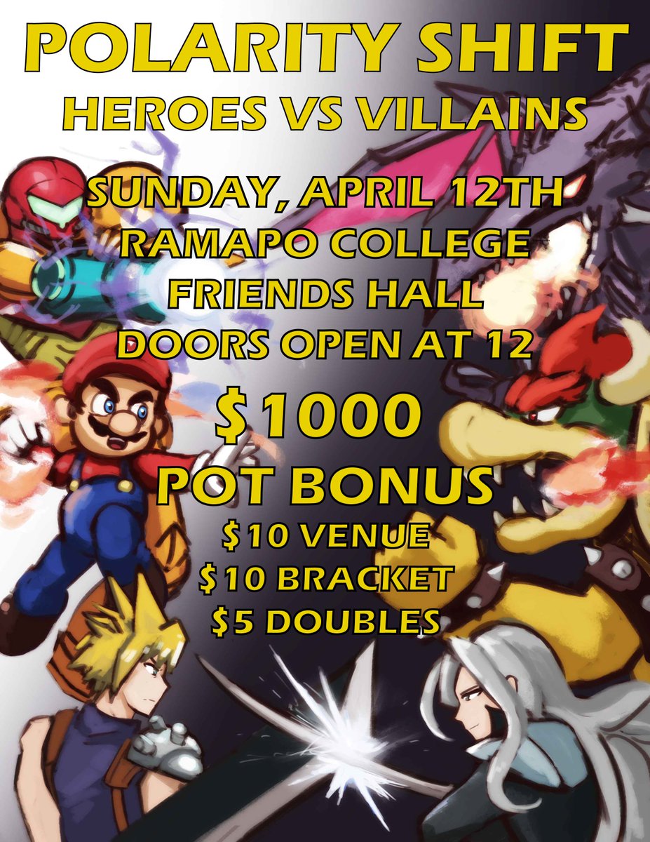 RCNJSmashClub's tweet photo. POLARITY SHIFT: HEROES VS VILLAINS 

April 12 , 2026

Reg below! https://t.co/PuDprfVHEq