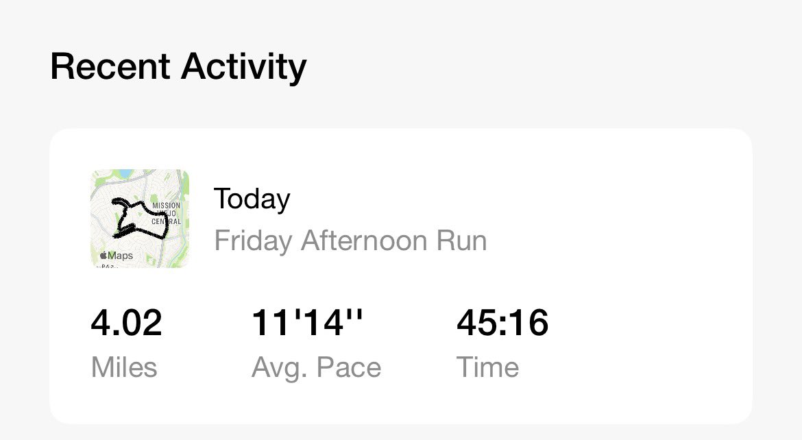 Friday Run Complete 
4.02 miles at an average pace of 11:14 per mile <a href="/ComicConFit/">Comic Con Fit</a> #cosplayfit