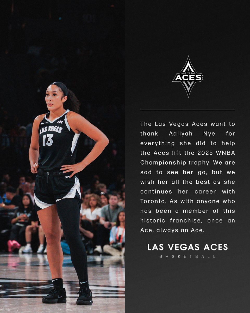 LVAces's tweet image. Official: The Toronto Tempo have selected Aaliyah Nye from the Las Vegas Aces in the 2026 WNBA Expansion Draft.