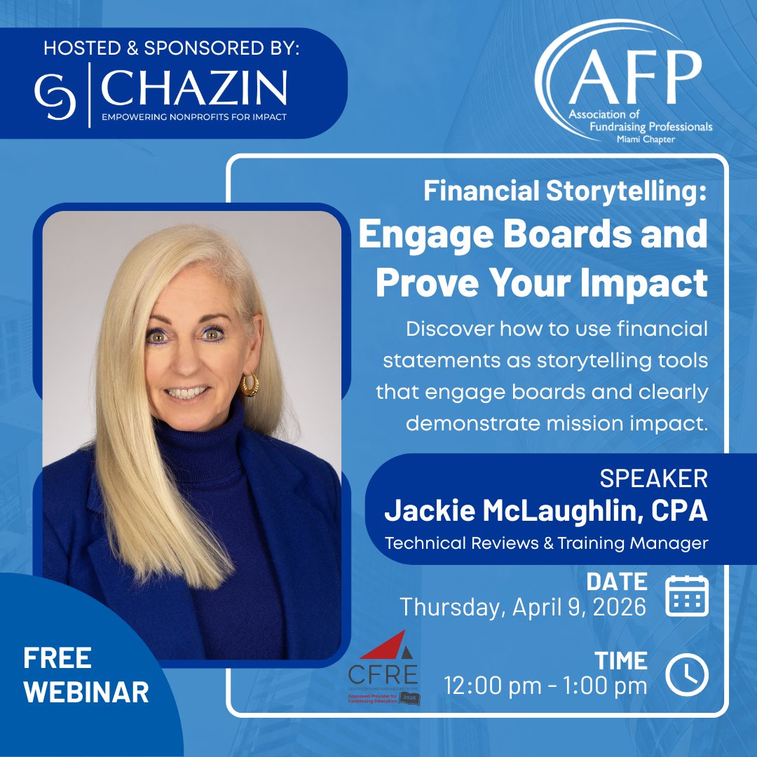 Your financials aren’t just reports, they’re your story.

Learn how to turn balance sheets, income statements, and cash flow into clear, compelling narratives that engage boards, inspire teams, and demonstrate impact.
secure.qgiv.com/for/afmia/even…
