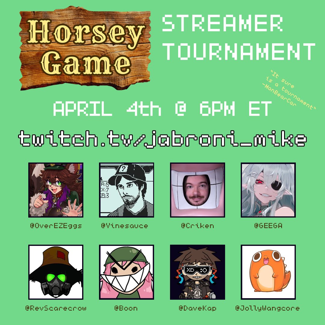 8 streamers. 8 freaks. 1 sugar cube prize. Who can horse hardest? Find out tomorrow... With special guest <a href="/manbearcar/">Justin Smith</a> !