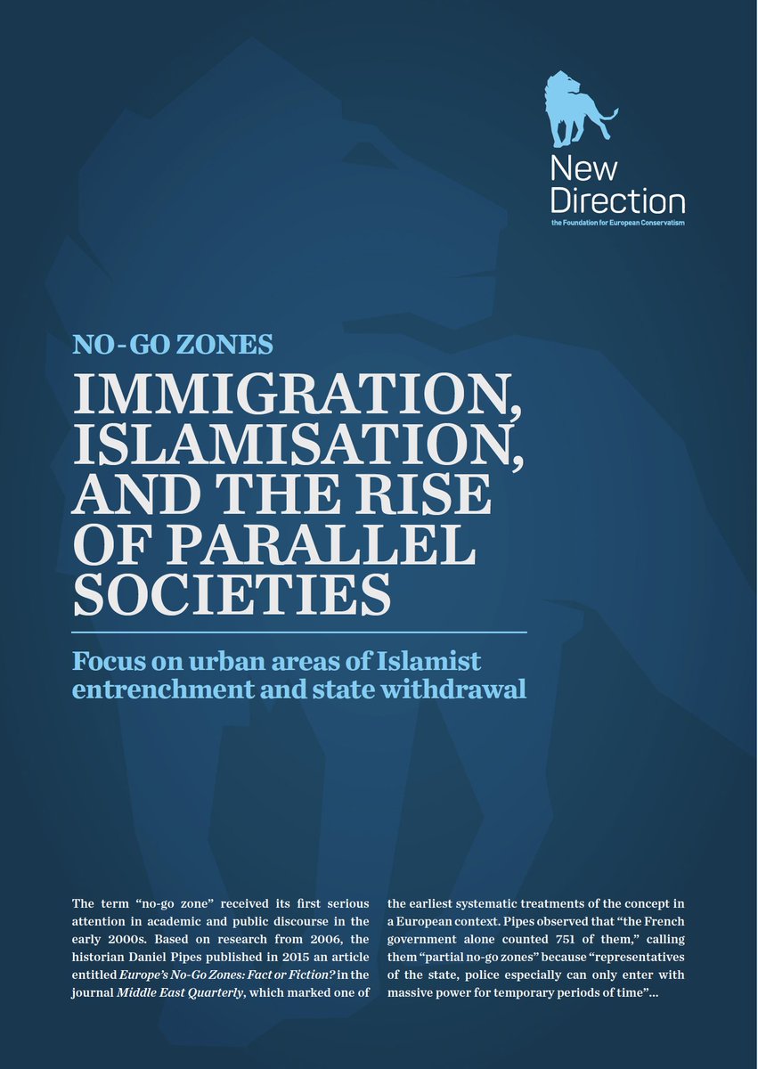 DanielPipes's tweet photo. A new report from New Direction (@NDConservatism), the think tank of the EU's parliamentary mainstream conservatives, credits me for the term "no-go zone" with regard to Muslim-majority areas in the West.

More importantly, it calls for needed policy changes.

https://t.co/yVyi1XKI1J