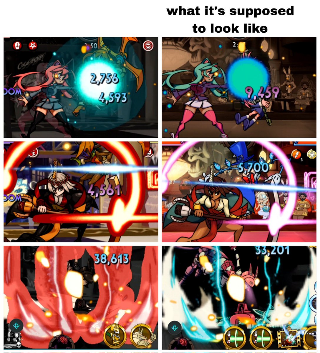Whoever has been making the Skullgirls Mobile pallettes lately has been kind of fucking up the effects... I think they're making the outer parts that are supposed to be low opacity be high opacity?