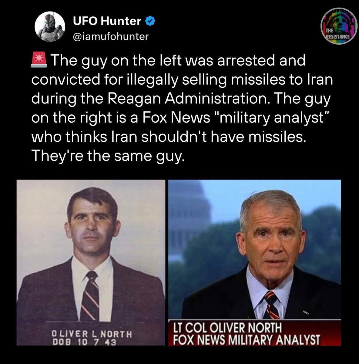 elumos's tweet image. #OliverNorth #Republicans #hypocrisy #IranWar (#Trump's #EpsteinWar for "#Israel"