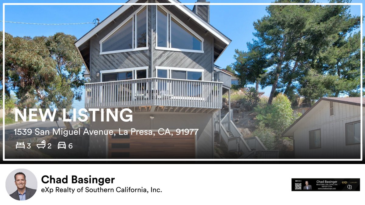 ChadBasinger's tweet photo. 🛌 3 🛀 2 🚘 6
📍 1539 San Miguel Avenue, La Presa, CA, 91977

My latest listing on RateMyAgent.
CA DRE REALTOR 01817600
https://t.co/SXP0D88KhF

...
#ratemyagent #realestate #eXp_Realty_of_Southern_California_Inc #forsaleinsandiego #chadbasingerrealtor https://t.co/bXMVcKh9fh