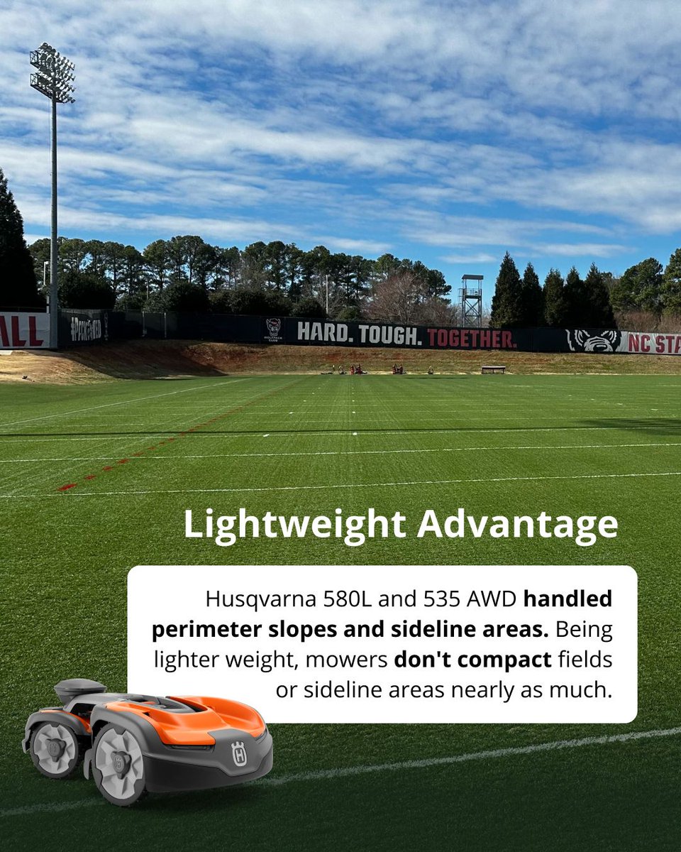 GreenSightAg's tweet image. Late Feb at #NCState showed why the "Night Shift" is a game-changer for sports turf.

We put the #Husqvarna CEORA, 580L &amp;amp; 535 AWD to work overnight to see how they handle the early-season transition. The results? Pro-ready turf by the first whistle.

3 key insights below! 👇