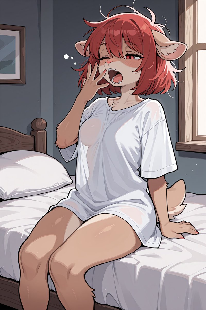 Sam: "My... its morning already?"
Its 12:45pm. "I must say I over slept what had happened last night? I remember working in the kitchen... but thats all I do remember."

#Furry #Ai #OcSamantha #aiartcommunity #nsfwai #furryai