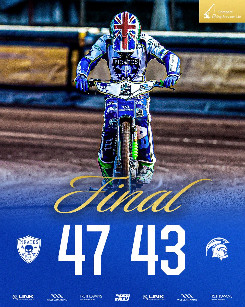 poolespeedway's tweet photo. 🔥 FINAL SCORE | POOLE 47 - 43 PLYMOUTH

💪 A winning start to 2026 — despite a few early teething problems

⚔️ Onto the Coliseum tomorrow for the return leg

🏴‍☠️ #PiratePride https://t.co/OAClixEZJT