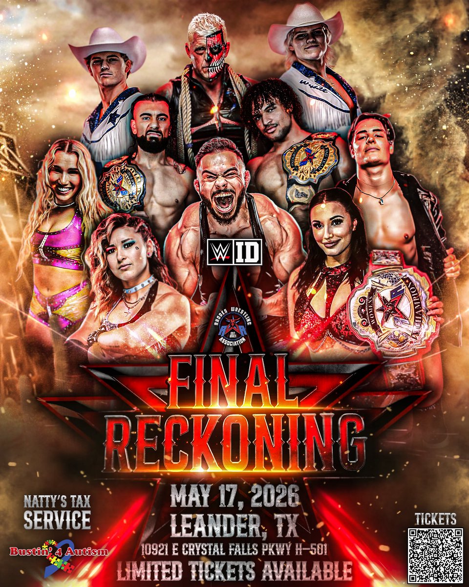 dustinrhodes's tweet image. Big night of pro wrestling #RWA style in #LeanderTx at the #Bullpen May 17th!!!!! #FinalReckoning
Three title matches, some new faces and a whole lot of fun. Come join us for some #HillCountryProWrestling!!! Get your tickets 🎟️ early!!!⬇️⬇️⬇️⬇️⬇️

Rwafinalreckoning26.eventbrite.com