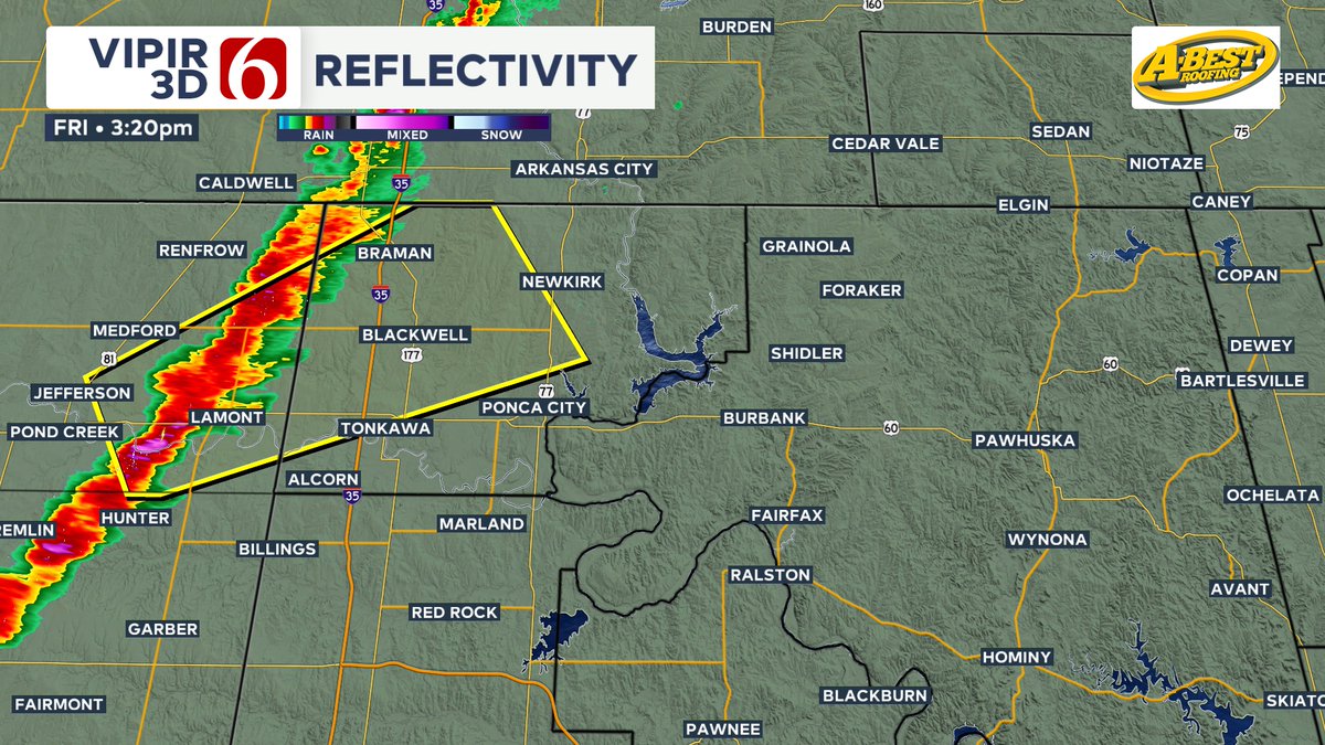 alancrone's tweet photo. Severe storm warning for part of Kay &amp; Grant counties.  Movement NE at 40 mph.  Quarter hail and winds near 60 mph possible. https://t.co/XwijCBEuBj