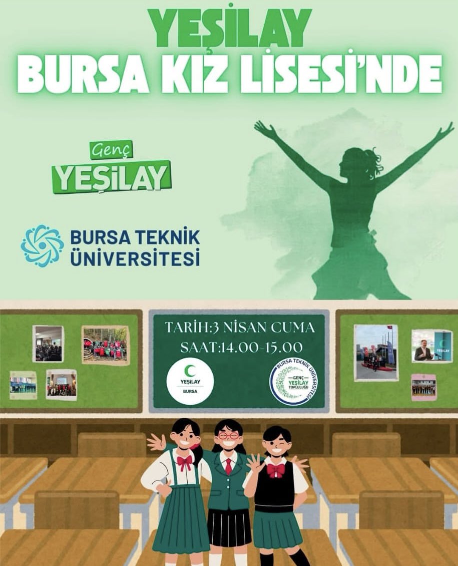 BursaKiz_Lisesi's tweet photo. Bursa Kız Lisesi’nde Yeşilay’ı tanıtmak ve farkındalık oluşturmak amacıyla düzenlenen konferans gerçekleştirildi. 
@tcmeb
@bursailmem16
@GurhanCokgezer 
@Osmangazi_MEM
@MetinSEZER_16 
@seheryl60637480 
@1920yesilay 
@yesilaybursa
@gencyesilayci https://t.co/dYTln7PZTo