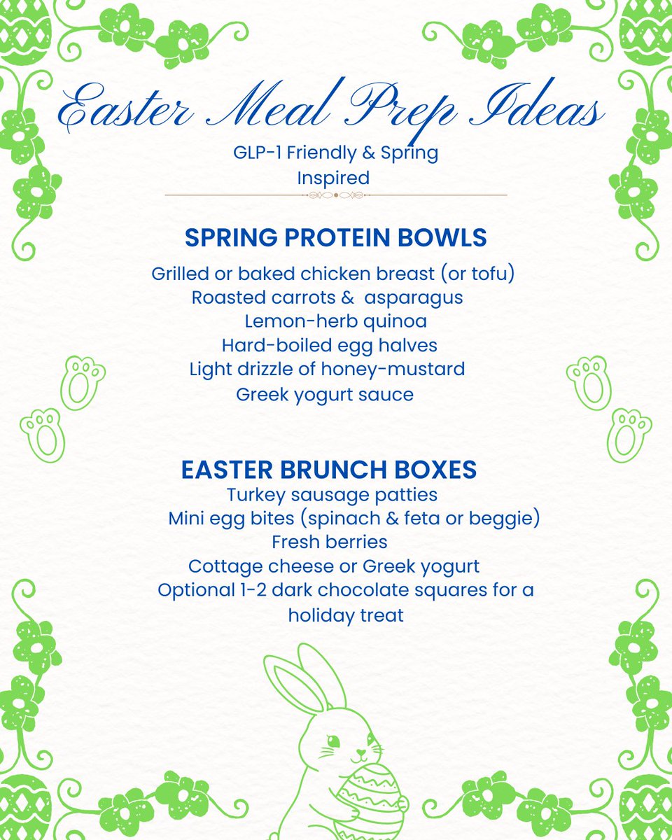 newlifewellpgh's tweet image. 🐰Hoppy meal prep!
These Easter‑inspired bowls and brunch boxes keep things light, protein‑packed, and totally doable — even on GLP‑1.
Spring flavors, simple steps, real results. 🌸🥕✨
#newlifewellnessservices #GLPfriendly #GLP1Support #SpringWellness #EasterMealPrep #SpringFuel
