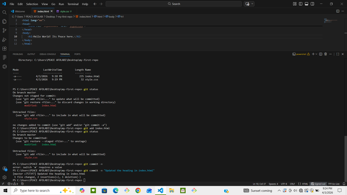 afolabi_peace5's tweet photo. Day 3/30: #30DayLearningChallenge
Today I learned that Git isn't just one big "Save" button. It’s a process:
📍 Working Directory: 
📍 Staging Area (git add): 
📍 Commit (git commit):
Learnt that I don't have to save all progress at once.
#M4ACELearningChallenge
#LearningInPublic https://t.co/Jw4B6QdRcD
