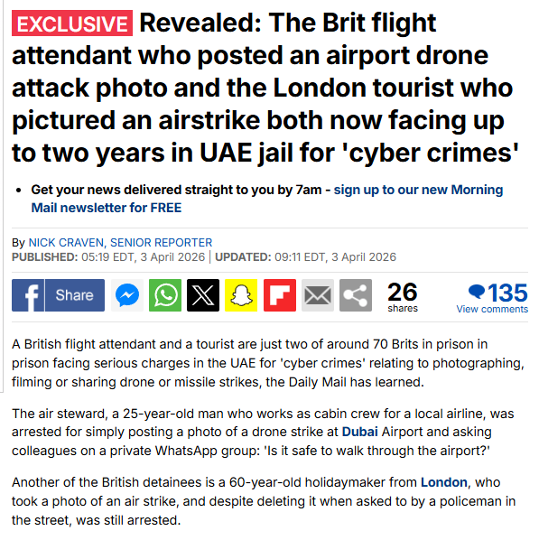 PrepperCanadian's tweet photo. Dubai is either getting wrecked already or is about to, and they are going to extreme lengths to cover it up. Any influencer who lives there or has financial ties to the country should have their takes on the war heavily scrutinized. They have a vested interest in downplaying the damage and may even be under pressure to do so.