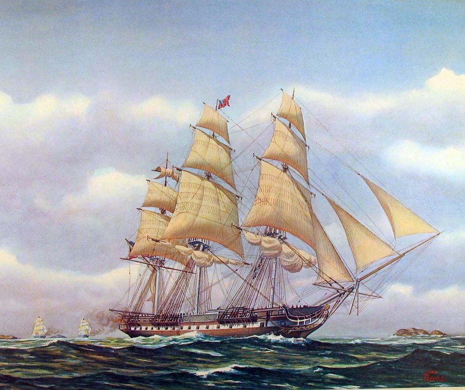 USSConstMuseum's tweet image. 1/3 #OnThisDate,  USS CONSTITUTION, under the command of Captain Charles Stewart, encountered two British frigates off the coast of Cape Ann, Massachusetts. Outgunned and trying to make his way back to Boston to repair a damaged mainmast, Stewart was forced to flee