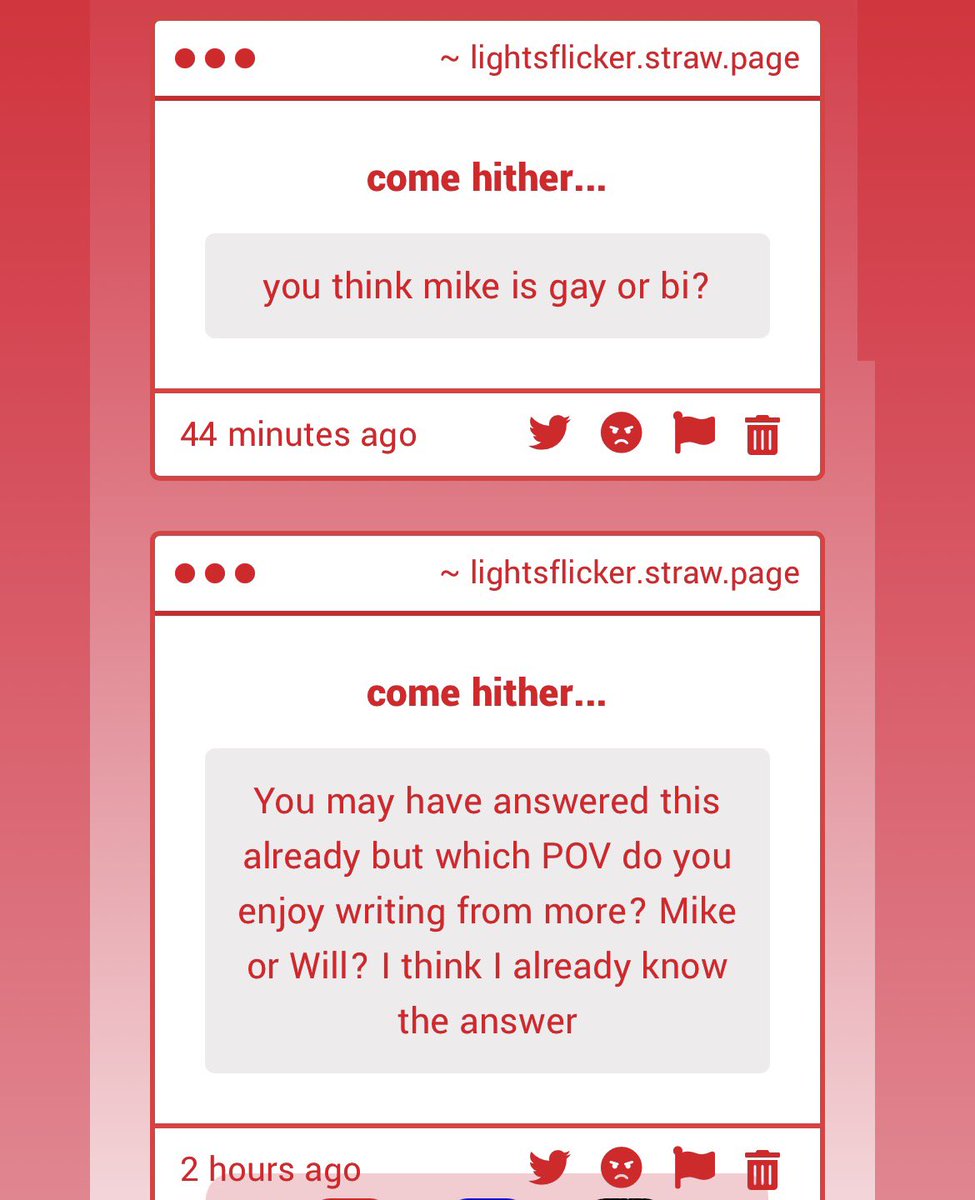 1. Personally I think he is gay but I can understand either or
2. I prefer writing Mike pov