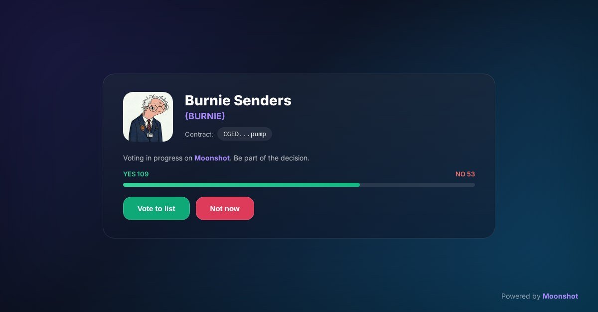 George_Droid's tweet photo. We're so close to getting $BURNIE listed on Moonshot. Just a couple more votes left.
Final step — community, show up. Your vote matters.

https://t.co/VUfAuyokTD https://t.co/aViZTfzl72