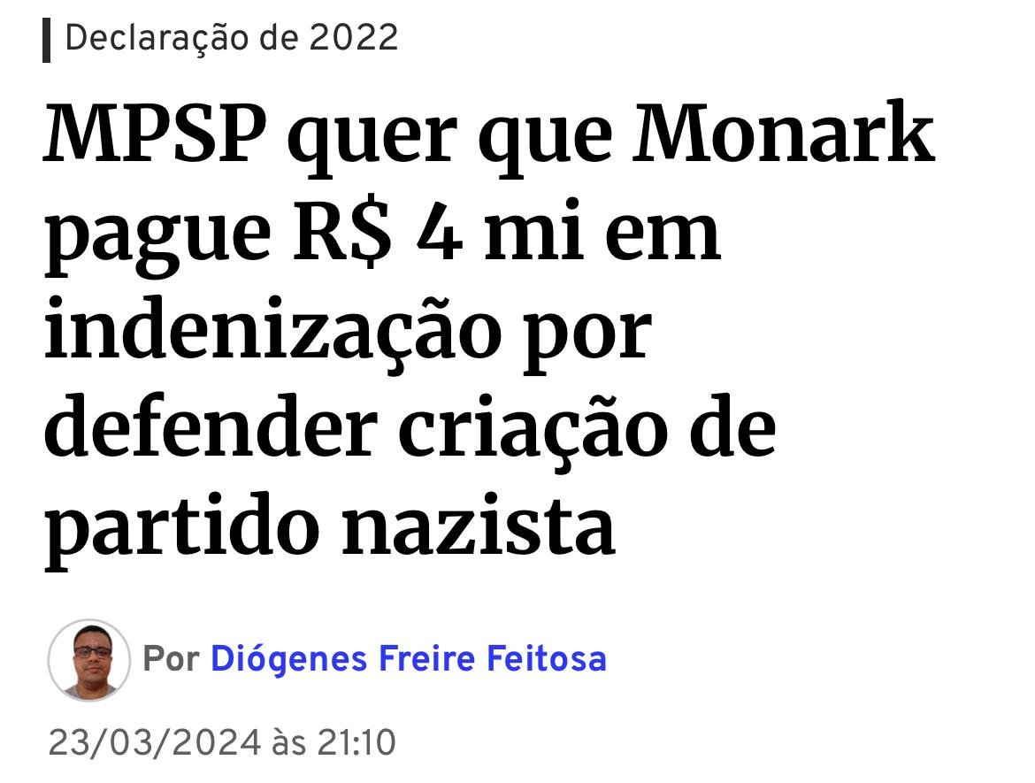 joaoeigen's tweet photo. Quero lembrar todos que o Ministério Público de SP, em ação civil pública lá em 2024, havia pedido uma multa de R$ 4 MILHÕES como punição RAZOÁVEL do Monark pelas falas sobre o partido nazista.

Esse mesmo Ministério Público agora pediu o arquivamento da ação civil pública. Já havia criticado duramente toda essa perseguição lá em 2024, e fico feliz com esse desfecho (meu tweet da época no comentário).

É patético. É grotesco. É perseguição por crime de opinião. O sistema jurídico brasileiro é um lixo autoritário e contraditório, e os praticantes do direito que ingressam nas carreiras públicas aparentemente não têm um pingo de bom senso, porque se transformam em “paladinos da moral e da virtude”, querendo caçar pessoas pacíficas que apenas manifestam opiniões polêmicas ou abjetas, ou censurar comediantes porque suas piadas “constituem injúria coletiva”. Enquanto isso, os crimes contra a vida e contra o patrimônio correm soltos pelas ruas do Brasil - sem falar das facções criminosas.

E, claro, seu imposto estadual paga o salários desses promotores.