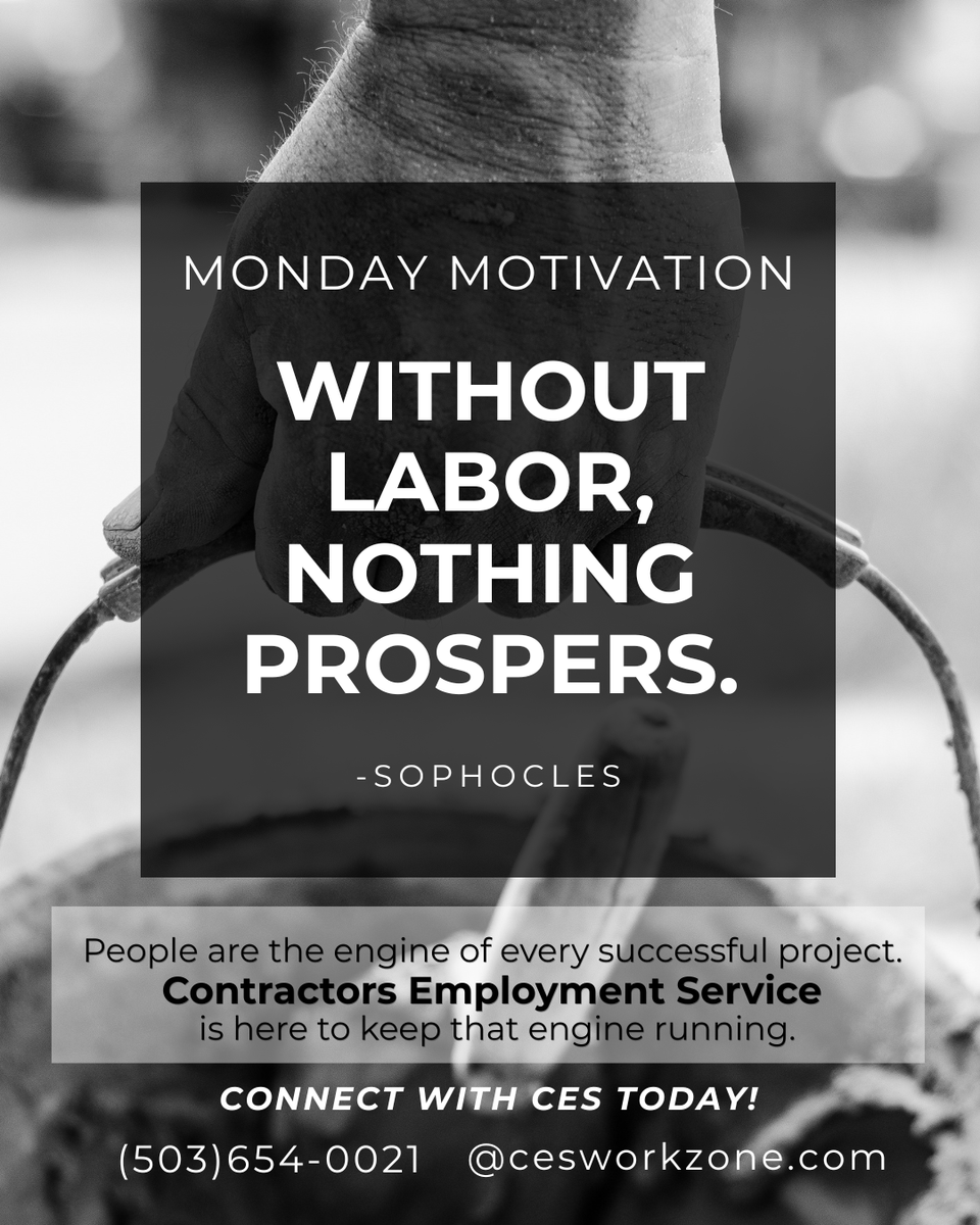 ces_workzone's tweet image. Progress is built by people who show up and get it done.
Contractors Employment Service is proud to support the workforce behind the work. Partner with us today!
(503) 654-0021 cesworkzone.com
#MondayMotivation #WorkforceSolutions #PDXcompanies #Staffing