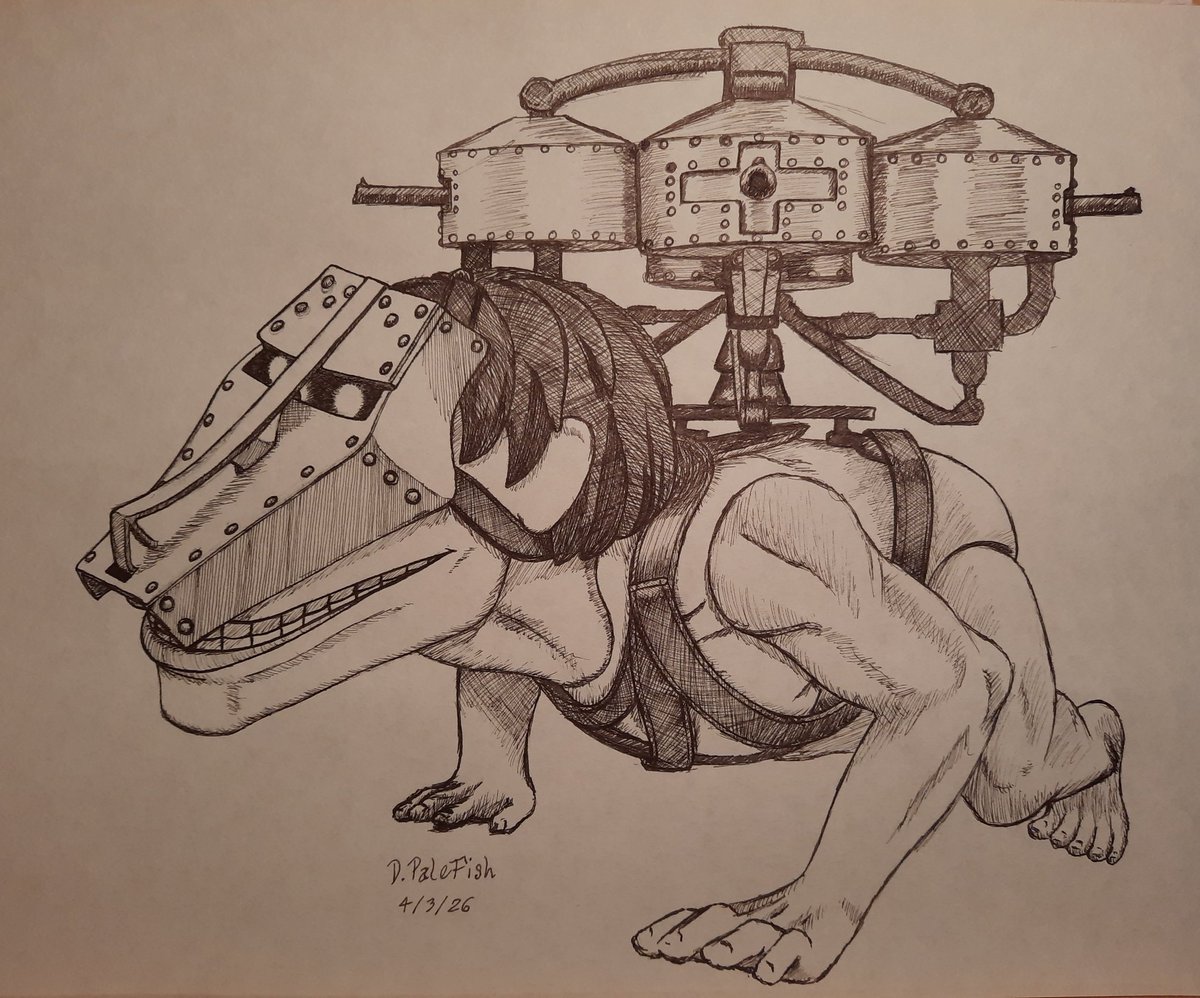 DPalefish's tweet photo. Attack on Titan |||  進撃の巨人

Cart Titan (車力の巨人): Pen study/sketch of the Nendoroid figure.

#AttackOnTitan #AoT #進撃の巨人 #SNK #fanart #Nendoroid

I have regrets.  You can see the regrets in each pen stroke. https://t.co/wOYXUF2QrZ