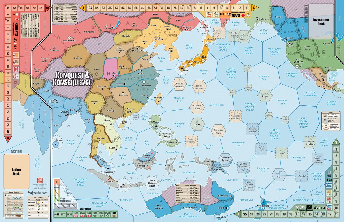 Clint_Davey1's tweet image. There's a game that intrigues me but I haven't bought yet - Conquest and Consequence by @gmtgames.

It's the Pacific Theatre for 3 players:
-Allies (USA, British Empire and Nationalist China)
-Japan
Communists (Soviets and Chinese Communists)

It's that third faction that sets