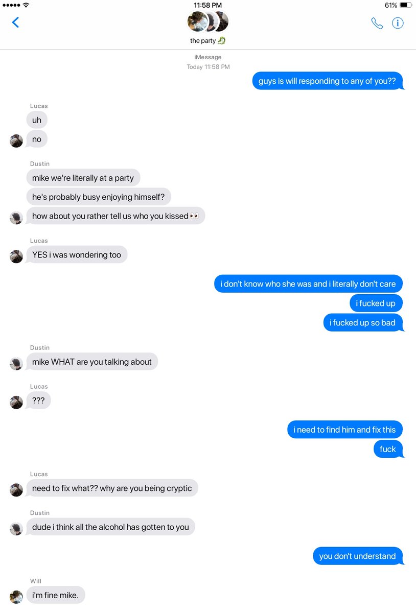 mini ttmd;ttms inspired #smau where mike does end up drunk kissing a random girl at stacey's party and will ends up seeing it