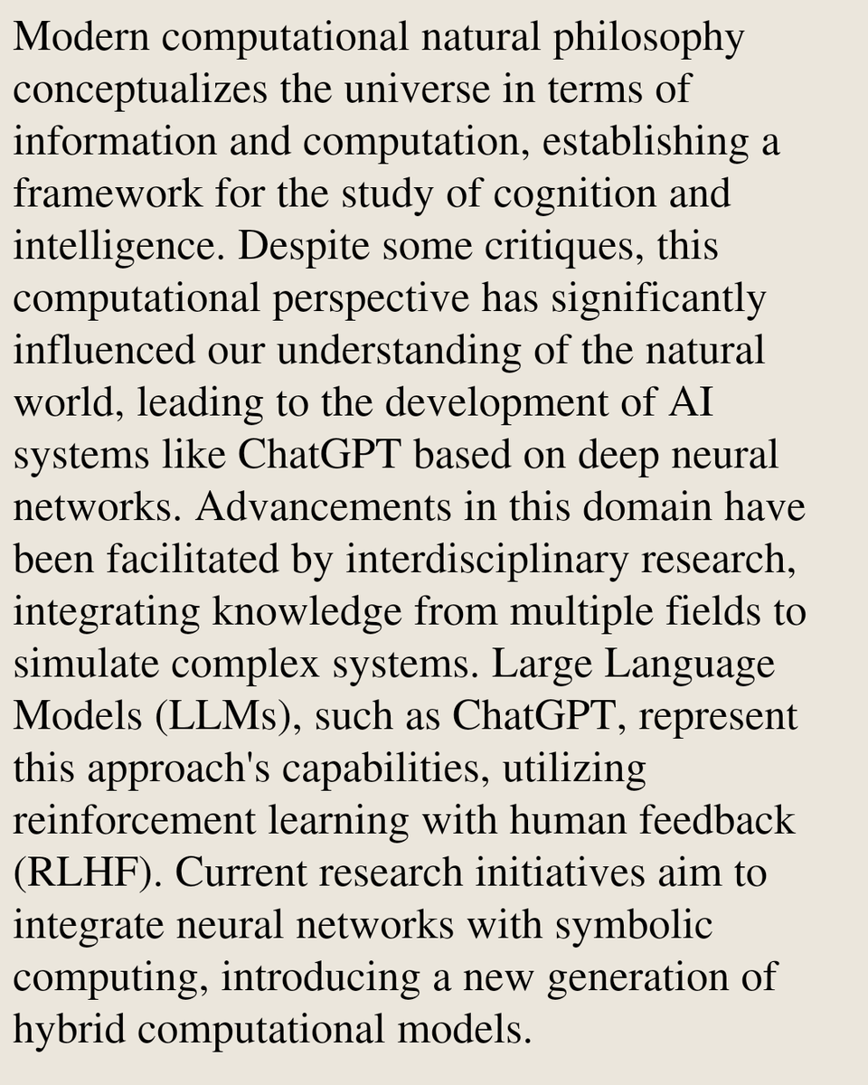 IMKTA's tweet photo. Computational Natural Philosophy: A Thread from Presocratics through Turing to ChatGPT

Gordana Dodig-Crnkovic
https://t.co/9h8NHgz9ZY [𝚌𝚜.𝙶𝙻 𝚌𝚜.𝙰𝙸] https://t.co/BpnyunQW8o