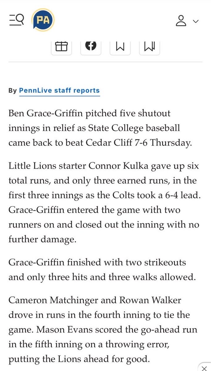 BenGG1733's tweet photo. First varsity win against Cedar Cliff, 2025 PIAA 6A State Champions. Battled through tough conditions the whole outing. Great game all around from the team to come back and win it. Looking to just keep building.
 5 IP, 3 H, 0 R, 3BB. https://t.co/0cxUL4kWJn