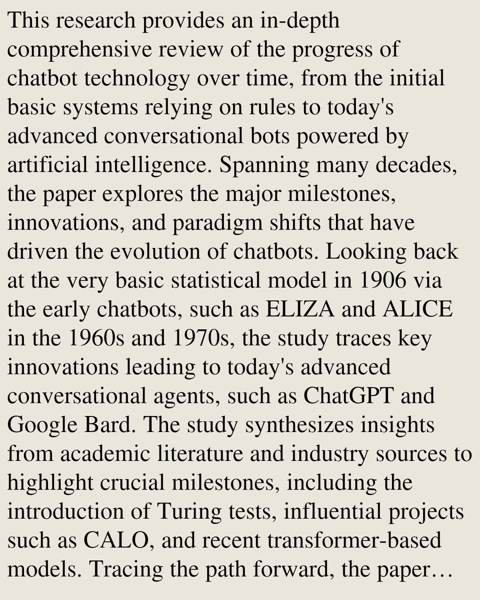 IMKTA's tweet photo. History of generative Artificial Intelligence (AI) chatbots: past, present, and future development

Md. Al-Amin, Mohammad Shazed Ali, Abdus Salam, Arif Khan, Ashraf Ali, Ahsan Ullah, Md Nur Alam, …
https://t.co/iW1DVIDWHA [𝚌𝚜.𝙶𝙻 𝚌𝚜.𝙰𝙸 𝚌𝚜.𝙲𝙻 𝚌𝚜.𝙷𝙲] https://t.co/POTTwgbrUW
