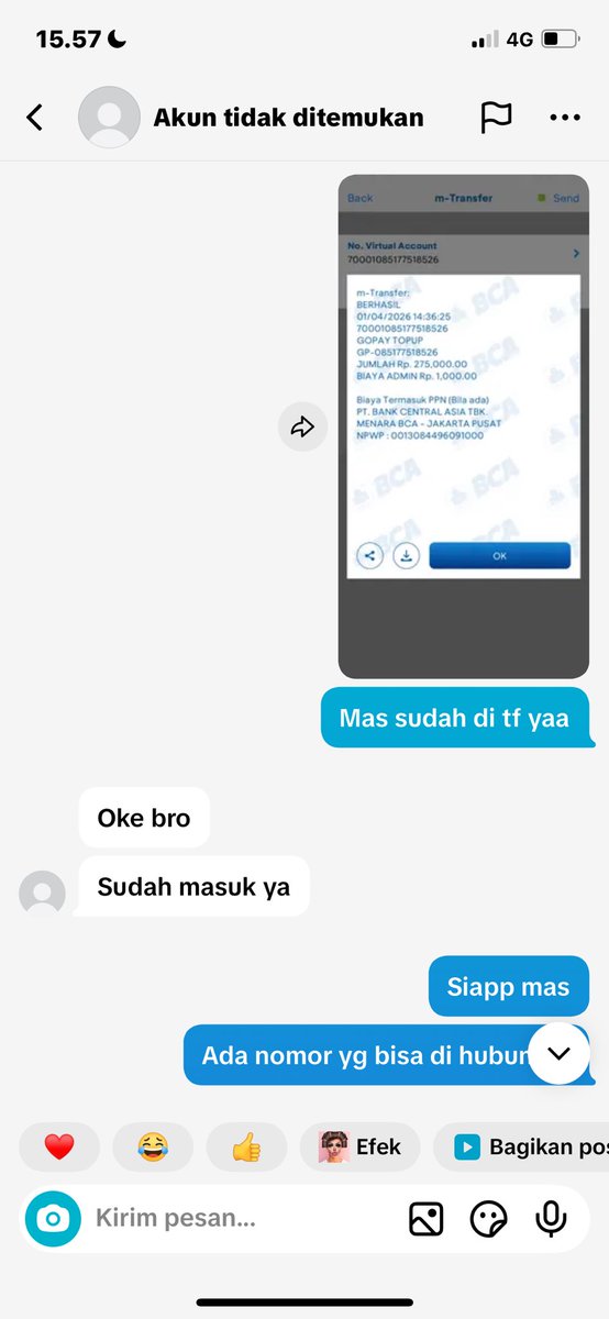 Ramadan4Ukil's tweet photo. @paitingui Gua jga kena tipu dia setelah di tf malah gua di blok https://t.co/CEeE6aCKW2