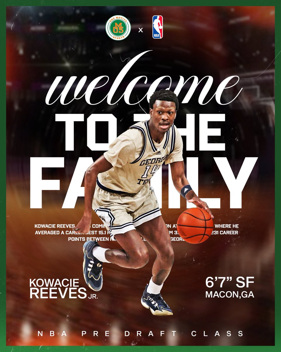OneMotiveSports's tweet photo. Another huge signing for our 2026 OMS NBA Pre-Draft Class with the addition of Georgia Tech standout, Kowacie Reeves, Jr.!
The 6โ7โ SF from Macon, GA. averaged a team best 15.1 PPG for the Yellow Jackets this season!
One of the more unique players in this years Draft! Welcome! https://t.co/xU1DAcXYUy