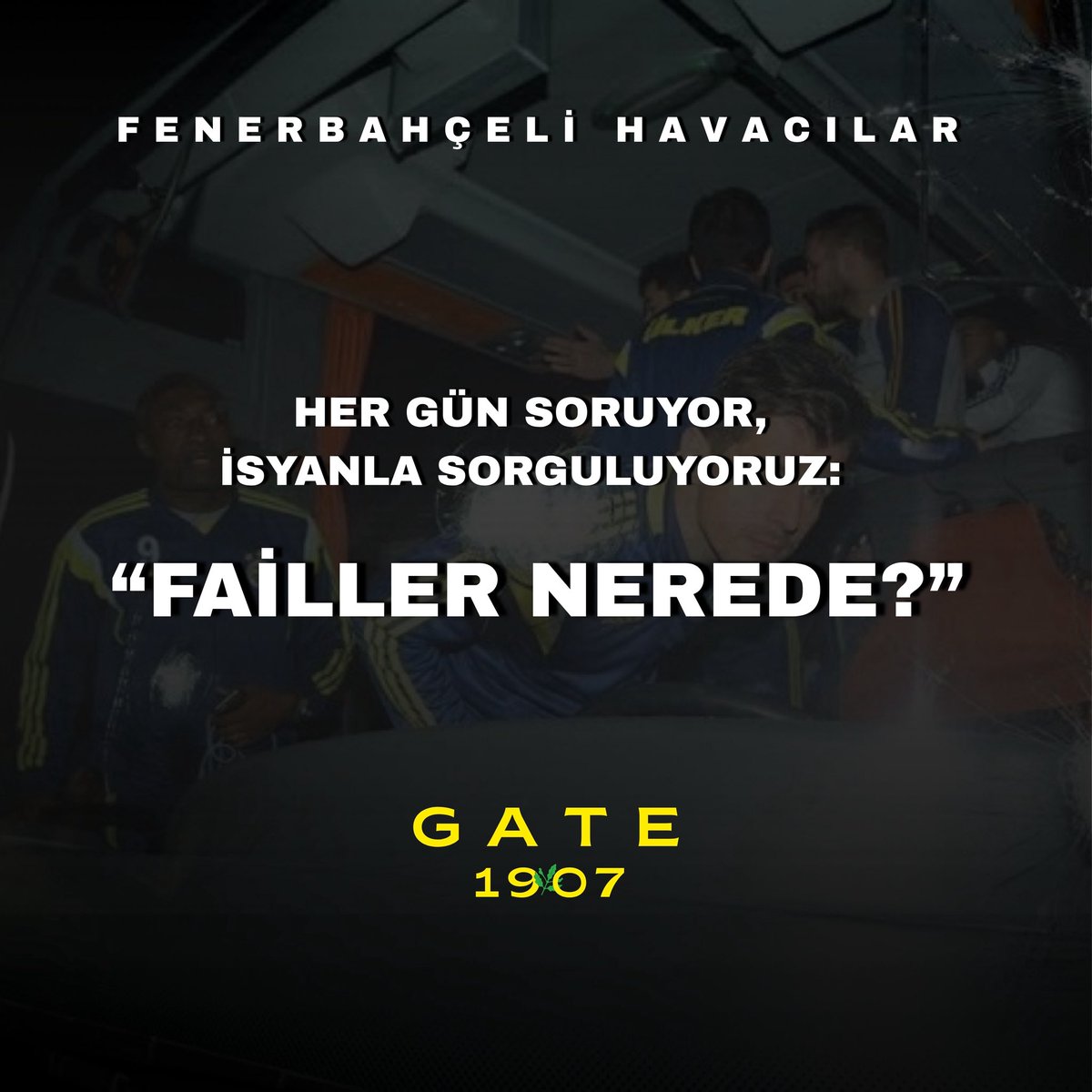 1907GATE's tweet photo. 4 Nisan 2015 tarihinde, Futbol A Takımımızı taşıyan otobüse yönelik gerçekleştirilen silahlı saldırının üzerinden 11 yıl geçti.
Soruyoruz: Failler Nerede? https://t.co/OIiTWIJP4t