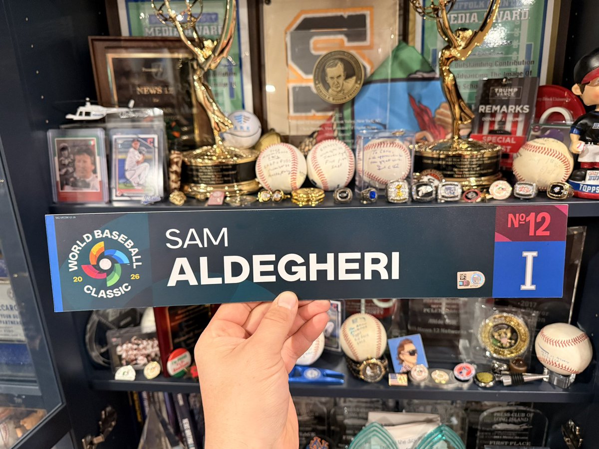 ChrisVaccaro's tweet image. The Sam Aldegheri nameplate from his #WBC locker just arrived from MLB Auctions. Forza. 🇮🇹