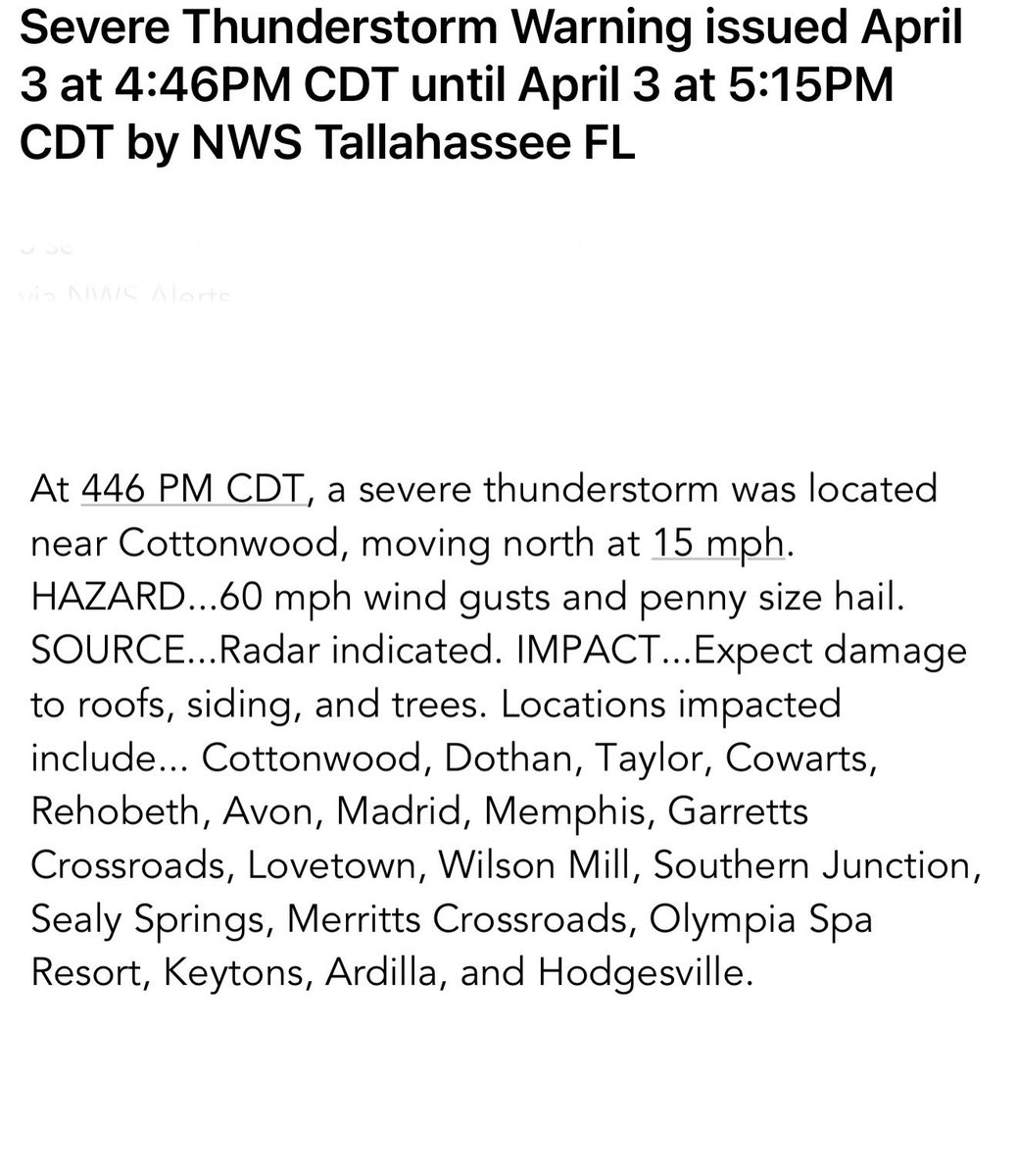 NWS Severe Thunderstorm Warning