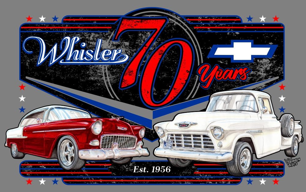 whislerchevy's tweet photo. Purchase a 70th Anniversary T-shirt from our Merch Store, located next to our Parts department.  Proceeds from the sale of this shirt are donated to local charities.

#70thanniversary #locallyowned #since1956 #charity https://t.co/niS1ZQg2hQ