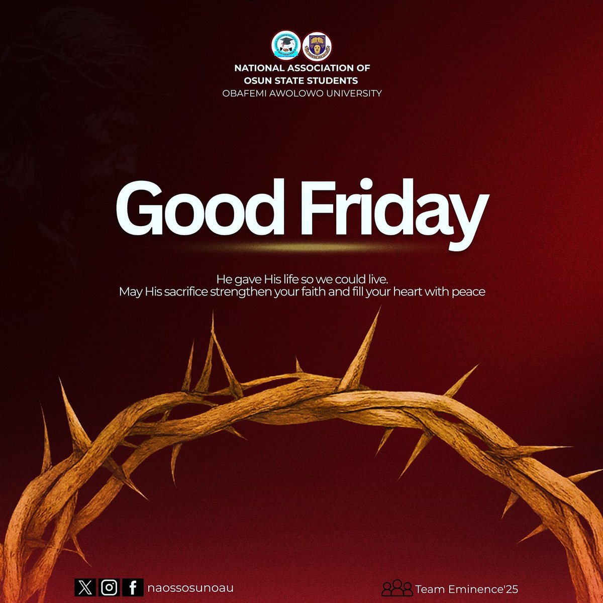 NAOSSOAU_Ife's tweet photo. ✝️ Good Friday
“It is finished.” — John 19:30
A sacrifice of love. A promise of salvation. ❤️ https://t.co/YruAbLZt8Z