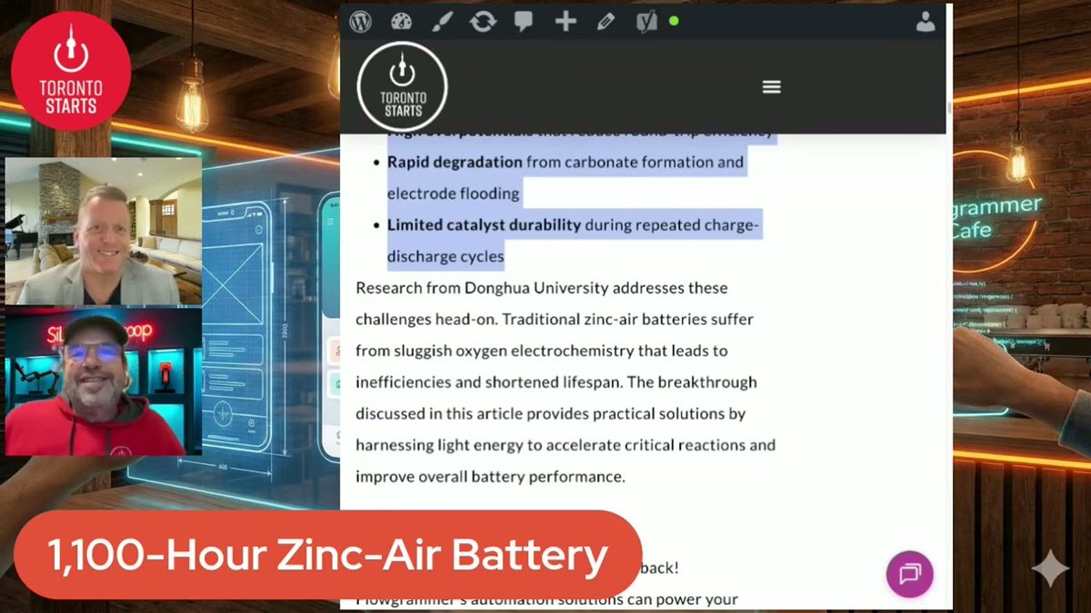 TorontoStarts's tweet image. A battery that holds a charge over 45 days? See how photo-enhanced electrocatalysts are changing energy storage. #DeepTech youtube.com/watch?v=8WrsoD…