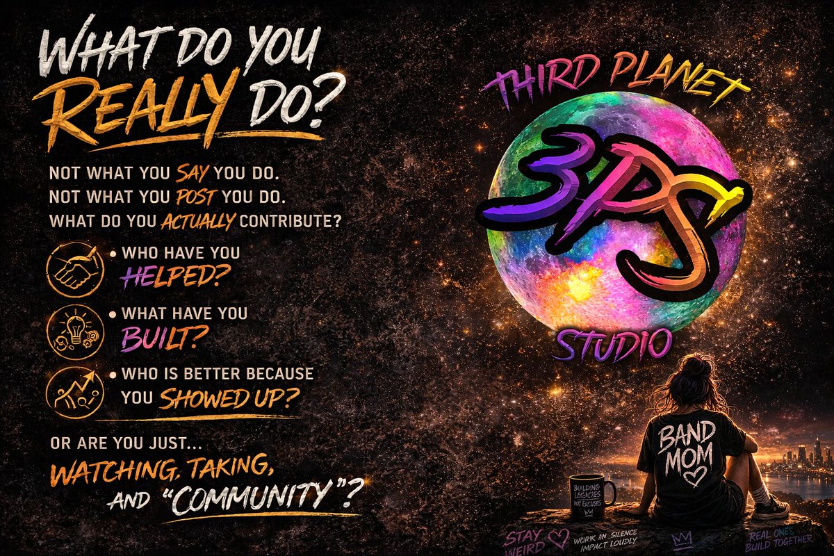 Binx3ps's tweet photo. 6 years later… let me ask again.

What do you do?
Who do you actually help?
How are you an asset to the person next to you?
What do you provide to the community… not just yourself?

Because I know what I’ve done.
I didn’t wait for backing.
I was the backing.
I didn’t look for opportunity… I built it.

@3PlanetStudio, we gave creatives something no one else in Web3 did—
real opportunity, real support, real belief in the artist.
Not talk. Not hype.
Execution.
Our team builds. Constantly.
Our team showed up from all over the world...on every stage, physical and virtual.
We made sure artists had a shot… even when nobody else cared to.
And what did we see in return?
People not showing up.
People watching instead of sharing.
People taking… but not giving.
People taking advantage of us.
People stealing from us.
People intentionally trying to break us.

That’s the part no one wants to talk about.

Everyone says “community”…
until it’s time to be one.
Collaboration was the vision.
A collective of high-level talent actually moving together.
But without gratitude?
Without reciprocity?
That path dies.

And what happens next is predictable—
You sign your life away to the flawed traditional.
You complain.
And years later… you remember the ones who actually tried to build something real.

Truth is…
this community wasn’t ready for what we were bringing to the table.
And maybe that’s not even an insult,
maybe it’s just timing.

So maybe I try this again in another lifetime…
in the hope that by then people understand:

Ego doesn’t build movements.
It destroys them.
Because positive evolution?
Real progress?
That only happens when people learn how to show up for something bigger than themselves.

We didn’t fail.
We showed you what was possible.

The real question is(again Band mom will ask)...

What have YOU done in the last 6 years to help the next person up?