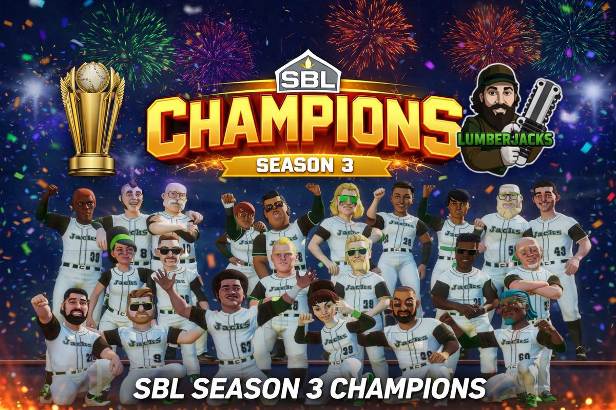 🏆 SBL SEASON 3 CHAMPIONS 🏆

The Lumberjacks finish the job and bring the title home. Built on elite pitching, clutch hitting, and total team dominance.

This is what champions look like. 🪵
