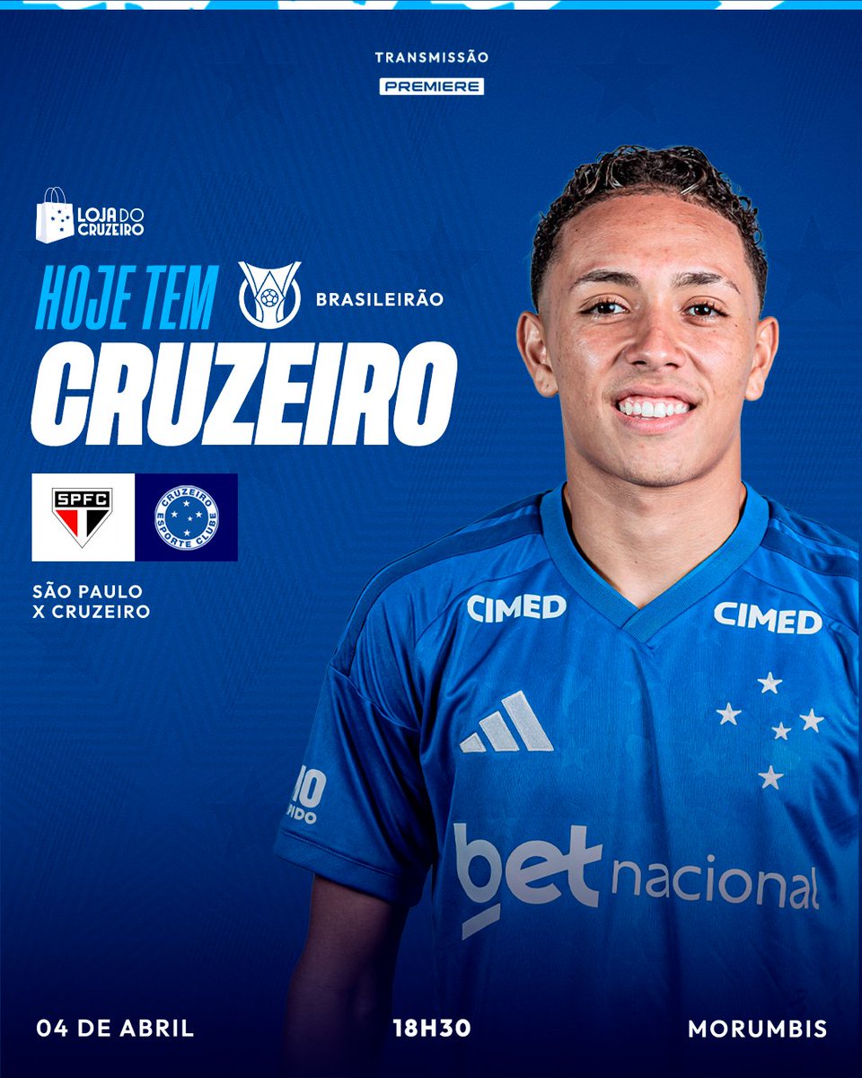 HOJE É DIA DE CRUZEIRO!🦊💙

🛒 Dia de Raposa em campo! Compre na loja online e vamos em busca dos 3 pontos!
  
🆚 São Paulo
🏆 Brasileirão
⏰ 18h30
🏟️ Morumbis
📺 Premiere