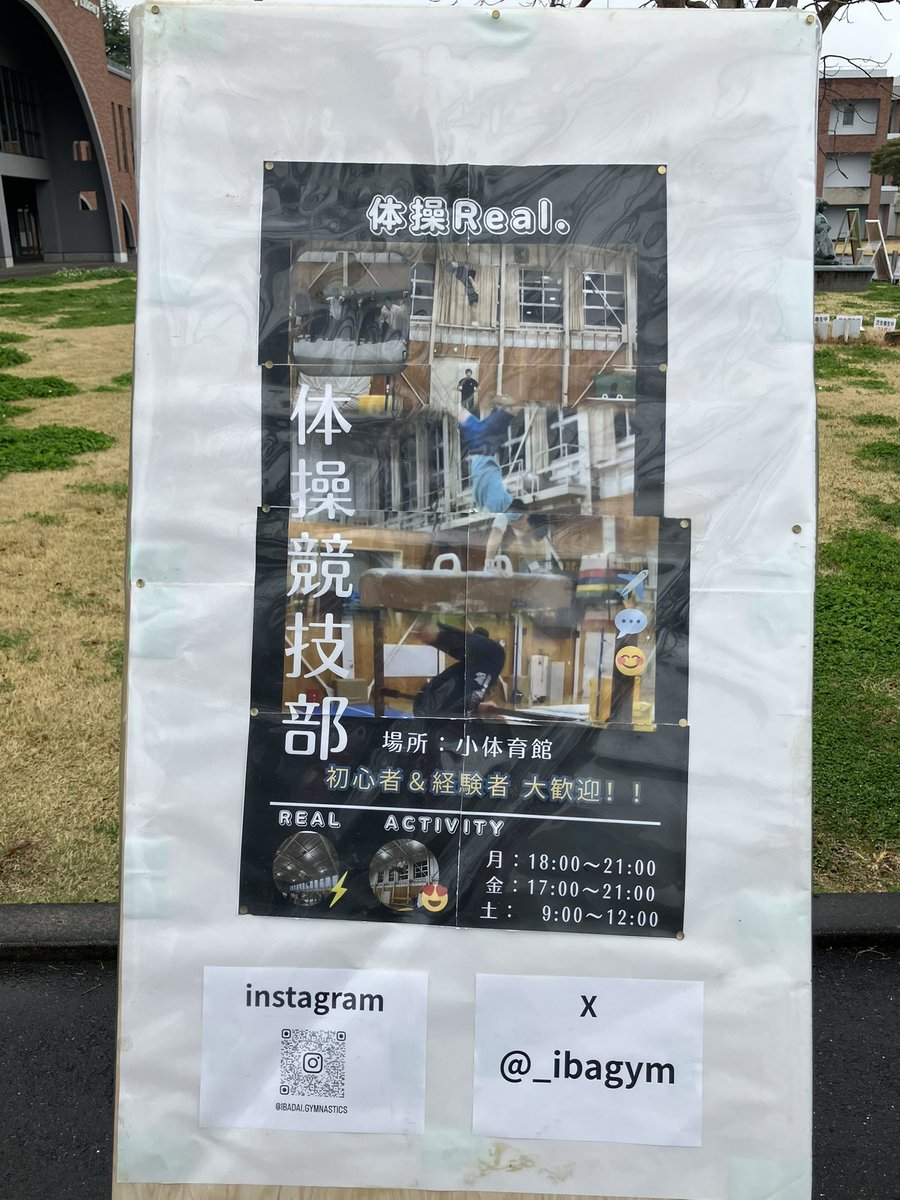 _ibagym's tweet photo. こんにちは！
立て看板、設置しました！
板がボロボロで木材から組み立て直す異例の事態でしたが、間に合ってhappy！！
ということで体操部一同、
みなさんをお待ちしております！
#体操競技　#春から茨大　#新歓
#ようこそ茨大 https://t.co/trMNEMMr5X
