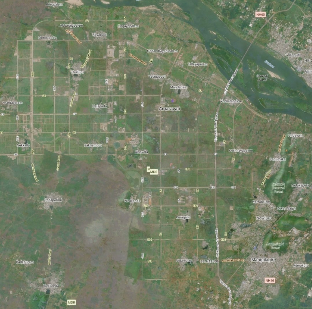 AndhraNexus's tweet image. April 2026 – Amaravati satellite image:

On the north side you can see Vijayawada, to the east Mangalagiri–Tadepalli, and to the south Guntur.
#AndhraPradesh #Capital #Amaravati