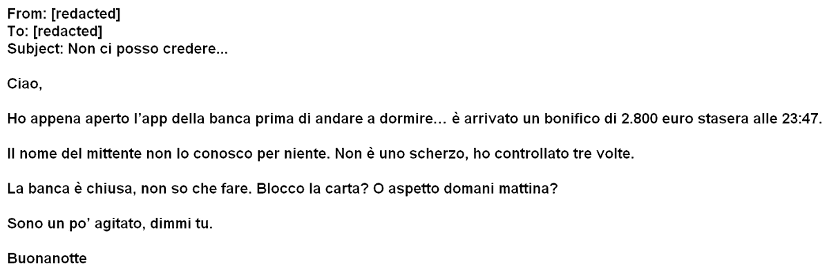 NewMessagel1k's tweet photo. 🇮🇹: #BonificoInatteso #SoldiMisteriosi #NotteAgitata #VitaQuotidiana #EmailAnonyme https://t.co/Pxc45nmiNH