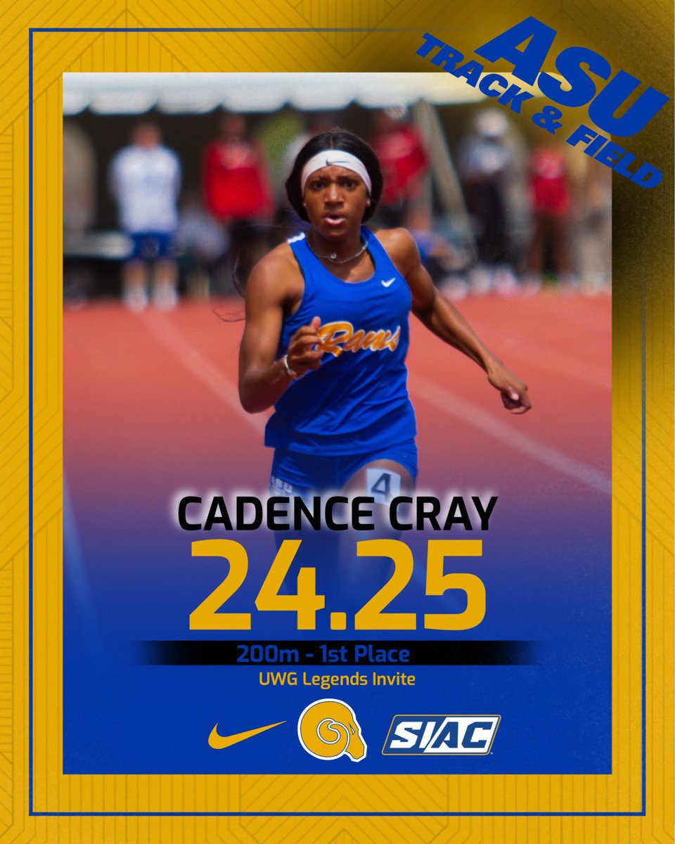 ASUTFXC's tweet photo. Cadence secured 🥇 on Day 1 in the Women’s 200m. 

#ASUTF | #THESTANDARD | #EARNIT 🐏💙💛 #HBCUtrackandfield https://t.co/AYqtMJhIJN