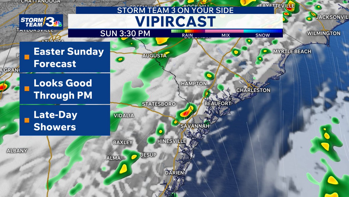 Patchy fog gives way to a beautiful Saturday. Back half of Easter Sunday brings showers/storms, but looking good up until midday. Another opportunity for rain is expected Monday into early Tuesday. #sav #gawx #scwx