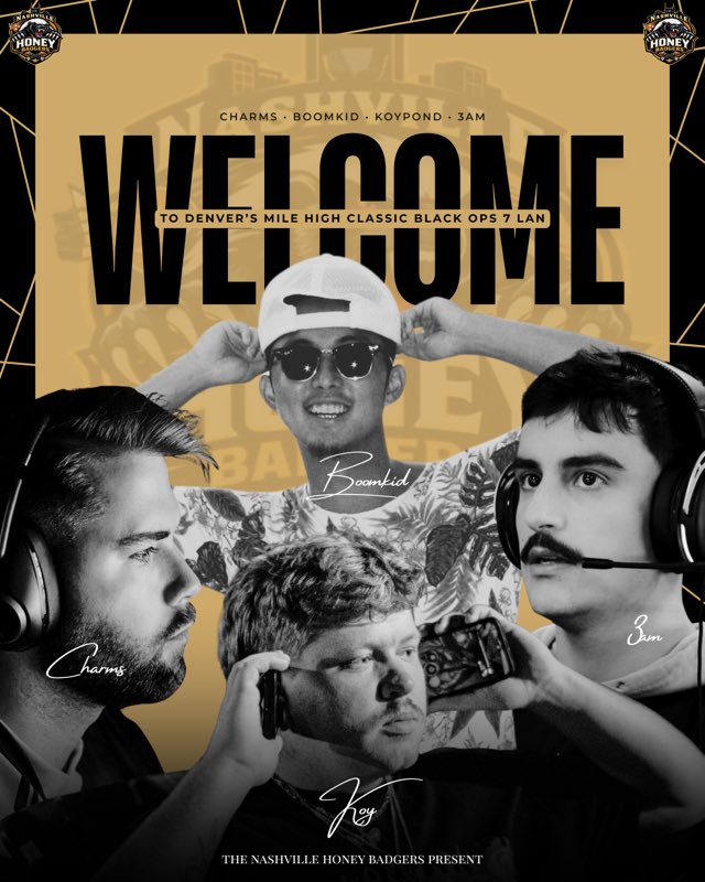 NHBADGERS's tweet photo. Elevation ain’t a problem for these Badgers 🏔️ 

Introducing our Denver Mile High Classic roster:

🍯 @KoyPondSpotify 
🦡 @iBoomKid 
🍯 @AidenCharms 
🦡 @tthr3am https://t.co/MA0XpshIai