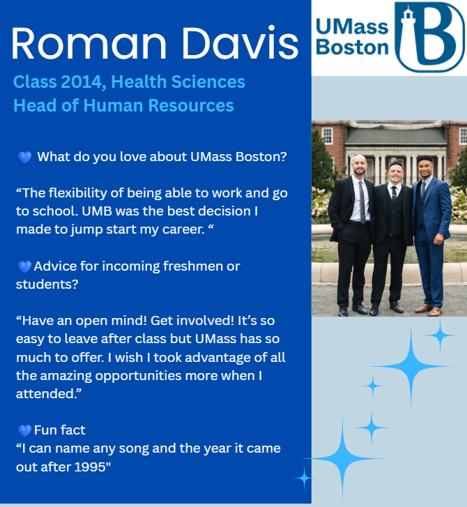 UMByac's tweet photo. ✨ Young Alumni Friday ✨

This week we’re featuring Roman Davis ’14, Health Sciences graduate and current Head of HR 👏

After graduating in 2014, Roman has built an impressive career and continues to stay connected to the Beacon community through the Young Alumni Council. https://t.co/tXd1iFKlZx