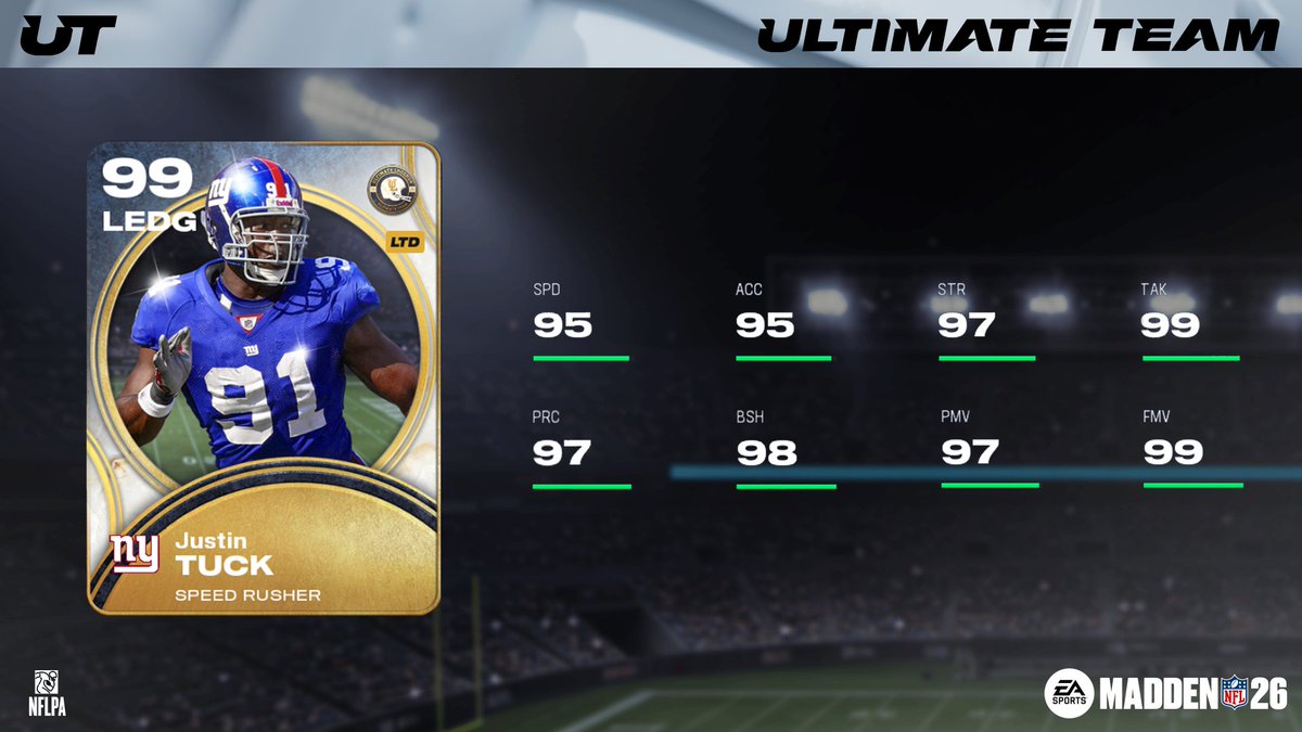 EASPORTS_MUT's tweet image. Ultimate Legends gets another infusion of greatness 👏

Catch Justin Tuck, Todd Heap, Aeneas Williams, and Steve Smith Sr. in RL 8 tomorrow! #Madden26