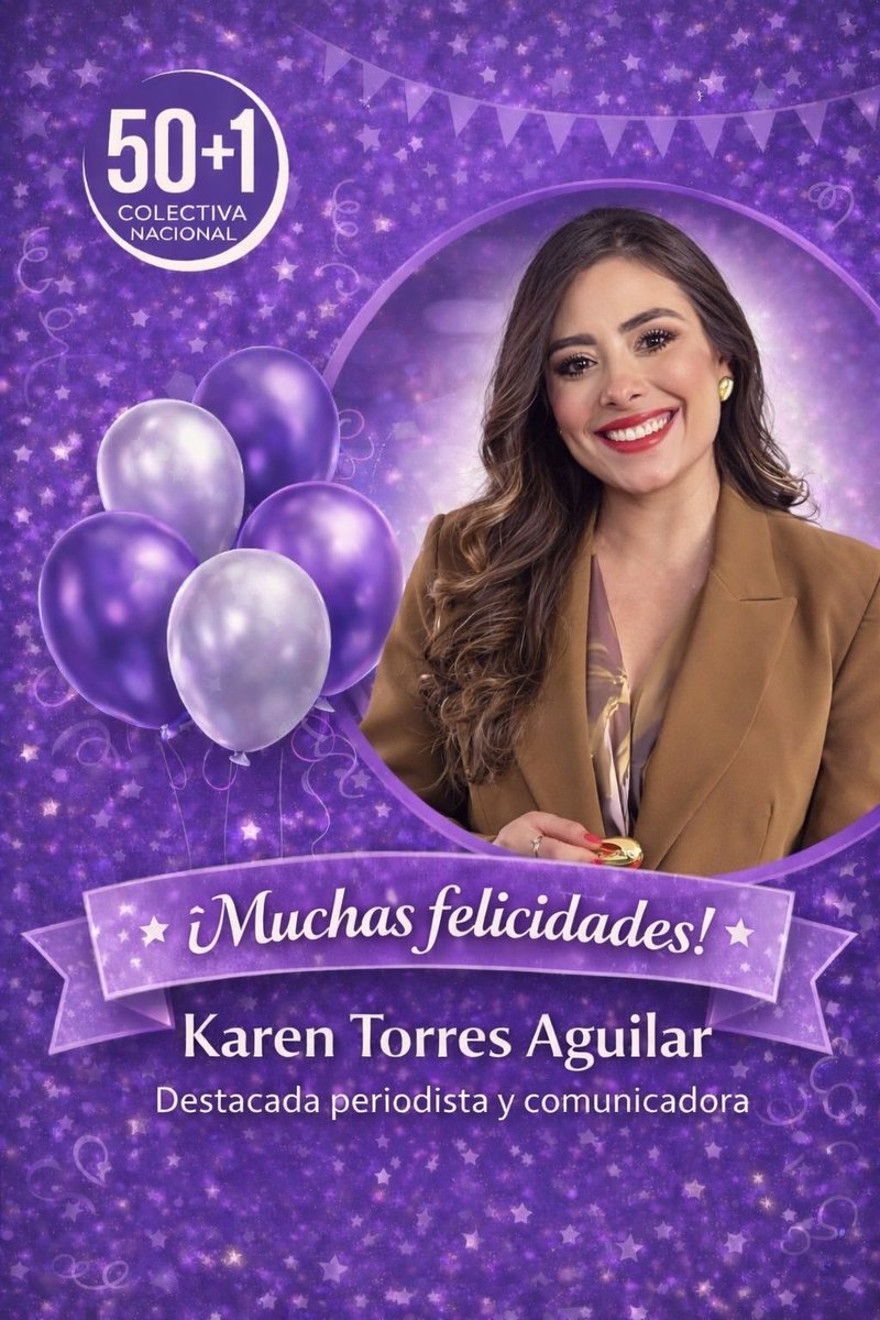CentralColectiv's tweet photo. 🎉💜 Desde la Colectiva Nacional 50+1 felicitamos con mucho cariño a @KarentorresMx, colectiva y destacada periodista y comunicadora, con motivo de su cumpleaños.

Reconocemos su compromiso y liderazgo, así como su contribución al fortalecimiento de nuestras comunidades.

Le deseamos un año lleno de salud, éxito y nuevos logros, en el que continúe impulsando acciones en favor del bienestar y el desarrollo de la sociedad.

¡Muchas felicidades! ✨

#Somos50más1 #JuntasPorLaIgualdad #MujeresLíderes
@50mas1_Global 
@ClauCorichi